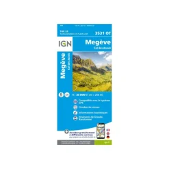 Carte IGN MEGEVE COL DES ARAVIS