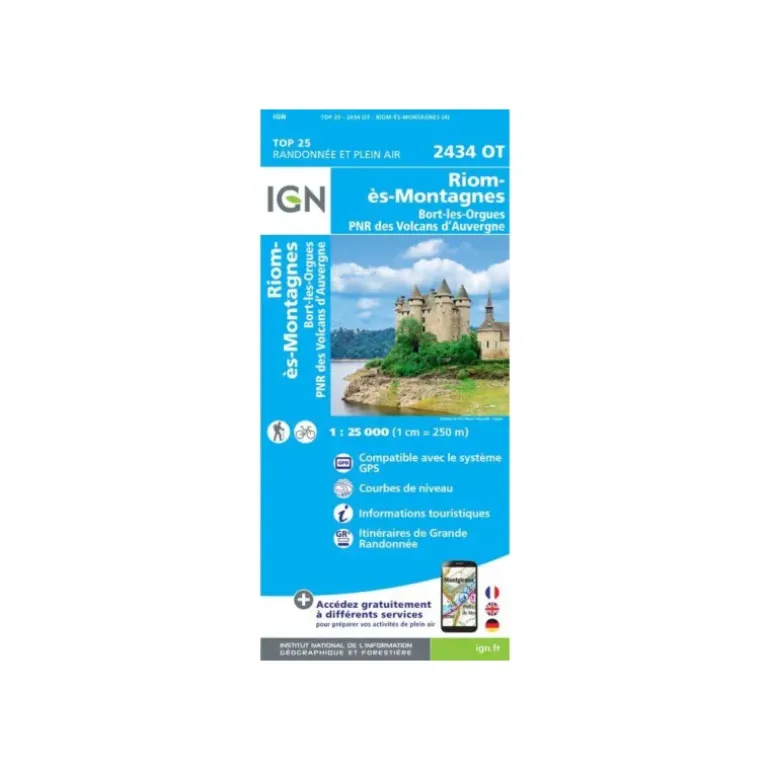 Carte IGN RIOM-ÈS-MONTAGNES BORT-LES-ORGUES PNR DES VOLCANS D'AUVERGNE