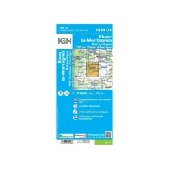 Carte IGN RIOM-ÈS-MONTAGNES BORT-LES-ORGUES PNR DES VOLCANS D'AUVERGNE