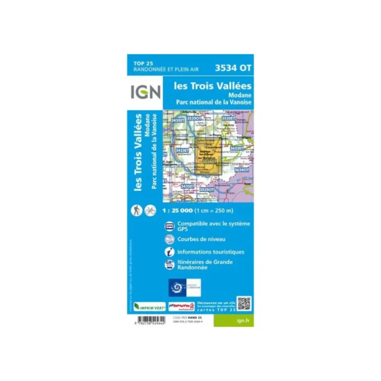 CARTE LES TROIS VALLÉES, MODANE, PARC NATIONAL DE LA VANOISE