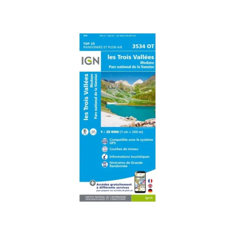 CARTE LES TROIS VALLÉES, MODANE, PARC NATIONAL DE LA VANOISE