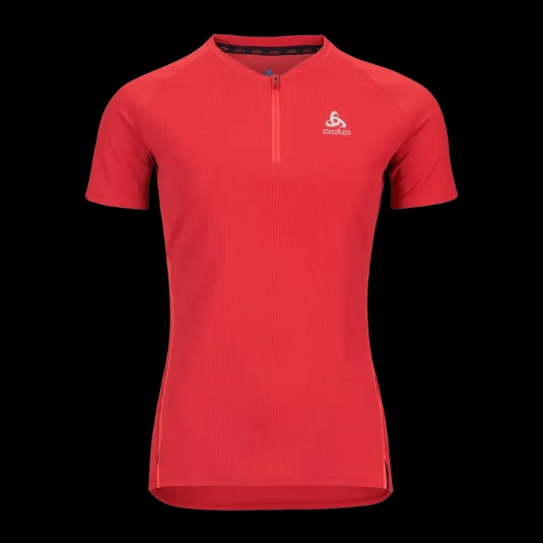 T-SHIRT COL ROND MANCHES COURTES 1/2 ZIP FEMME